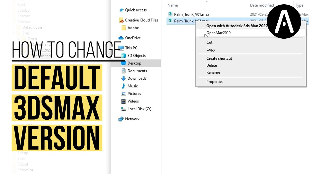 Changing the default 3ds Max version for MAX files in Windows Registry Editor