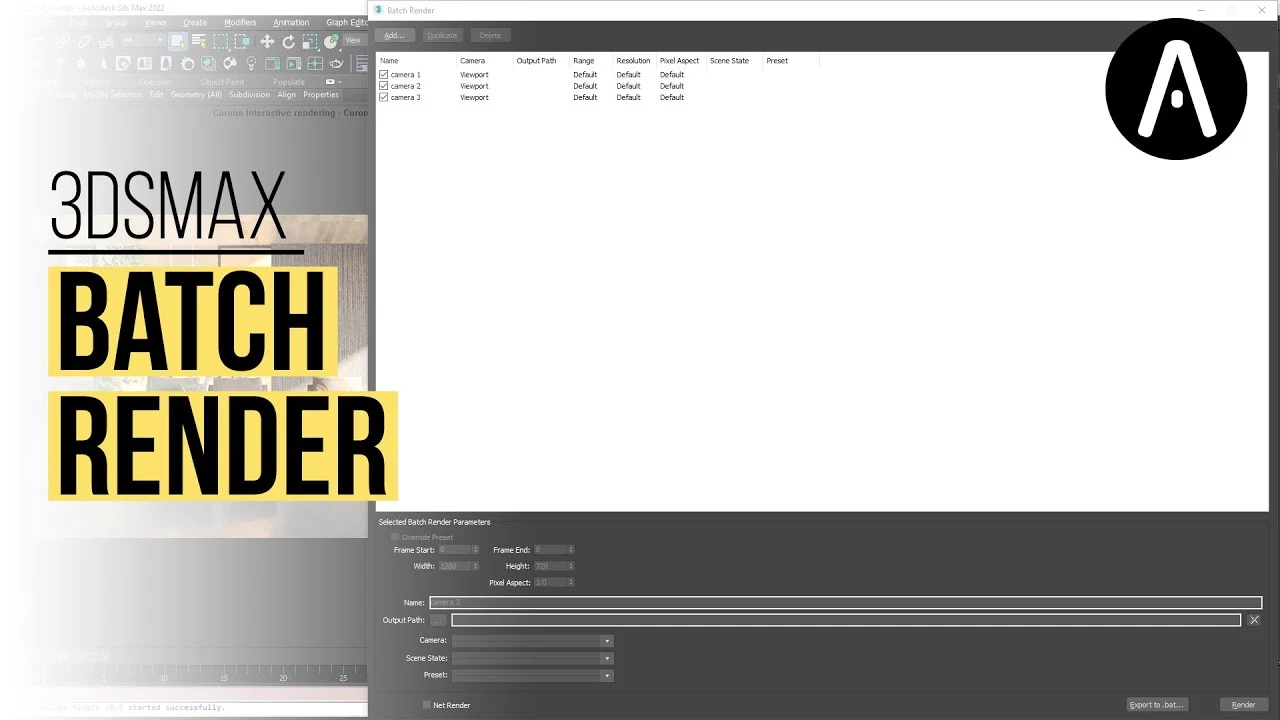 Batch Render setup in 3ds Max for rendering multiple cameras